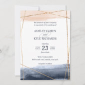 Navy and Blush with Gold Lijst Wedding Kaart (Voorkant)