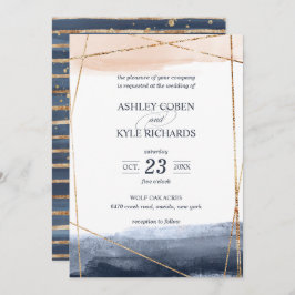 Navy and Blush with Gold Lijst Wedding Kaart
