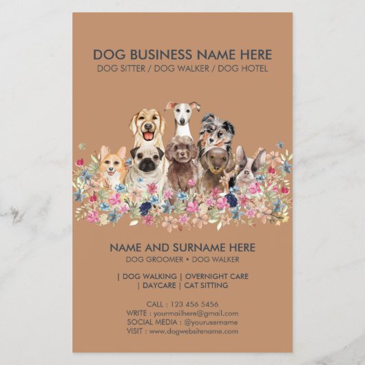 Navy and Brown Dog Service Pet Flyer (Achterkant)