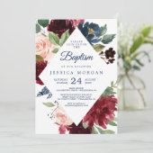 Navy and Burgundy Baptism Invitation Kaart (Staand voorkant)