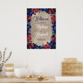 Navy and Burgundy Floral Rustic Wedding Welcome Poster (Keuken)