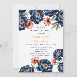Navy and Burnt Orange Floral Bachelorette Party Kaart