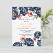 Navy and Burnt Orange Floral Bachelorette Party  Kaart (Staand voorkant)