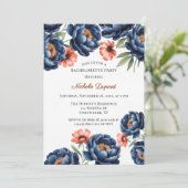 Navy and Burnt Orange Floral Bachelorette Party Kaart (Staand voorkant)