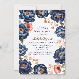 Navy and Burnt Orange Floral Bridal Shower Kaart