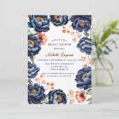 Navy and Burnt Orange Floral Bridal Shower Kaart (Staand voorkant)