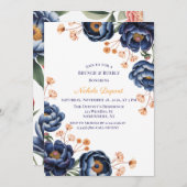 Navy and Burnt Orange Floral Brunch & Bubbly Kaart (Voorkant / Achterkant)