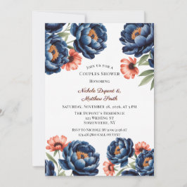 Navy and Burnt Orange Floral Couples Shower Kaart