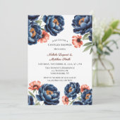 Navy and Burnt Orange Floral Couples Shower Kaart (Staand voorkant)