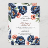 Navy and Burnt Orange Floral Couples Shower Kaart (Voorkant / Achterkant)