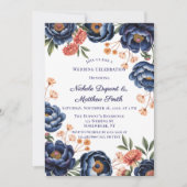 Navy and Burnt Orange Floral Wedding Celebration Kaart (Voorkant)