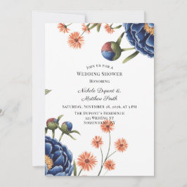 Navy and Burnt Orange Floral Wedding Shower Kaart