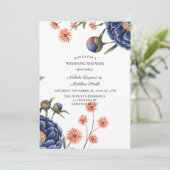 Navy and Burnt Orange Floral Wedding Shower Kaart (Staand voorkant)