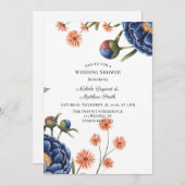 Navy and Burnt Orange Floral Wedding Shower Kaart (Voorkant / Achterkant)