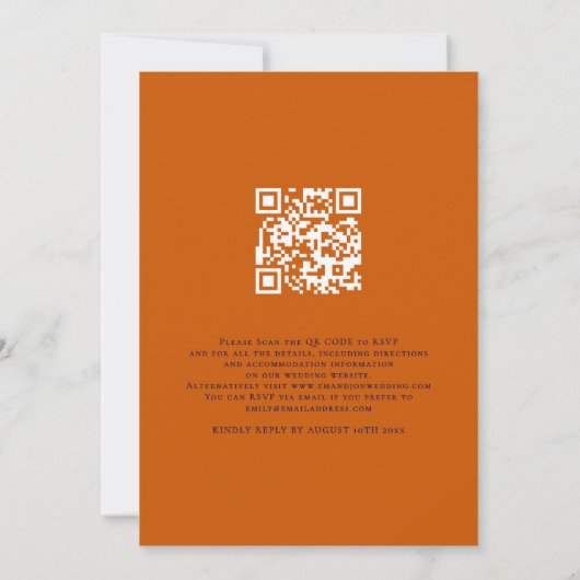 Navy and Burnt Oranje Script We Do QR Code Wedding Kaart (Achterkant)