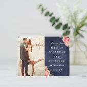 Navy and Coral Floral Save the Date Briefkaart (Staand voorkant)
