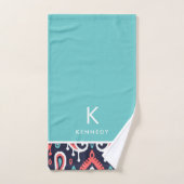 Navy and Coral Ikat Paisley Monogram Bad Handdoek (Handdoek)