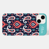Navy and Coral Ikat Paisley Monogram Case-Mate iPhone Case (Achterkant (horizontaal))