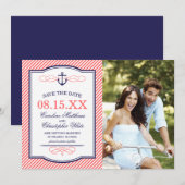 Navy and Coral Nautical Anchor Photo Save the Date (Voorkant / Achterkant)