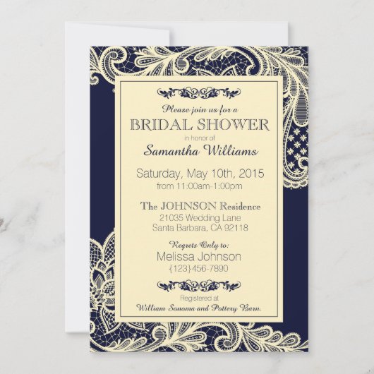 Navy and Cream Lace Vrijgezellenfeest Kaart (Voorkant)