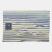Navy And Cream Striped Pattern Monogrammed Theedoek (Horizontaal)