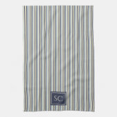 Navy And Cream Striped Pattern Monogrammed Theedoek (Verticaal)