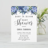 Navy and Dusty Blue Baby in Bloom Baby shower Kaart (Staand voorkant)