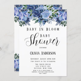 Navy and Dusty Blue Baby in Bloom Baby shower Kaart