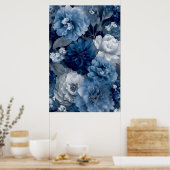 Navy and Dusty Blue Floral Art Poster 3 of 3 (Keuken)