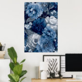 Navy and Dusty Blue Floral Art Poster 3 of 3 (Thuiskantoor)