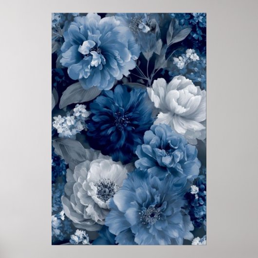 Navy and Dusty Blue Floral Art Poster 3 of 3 (Voorkant)