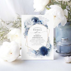 Navy and Dusty Blue Floral Modern Vrijgezellenfees Kaart