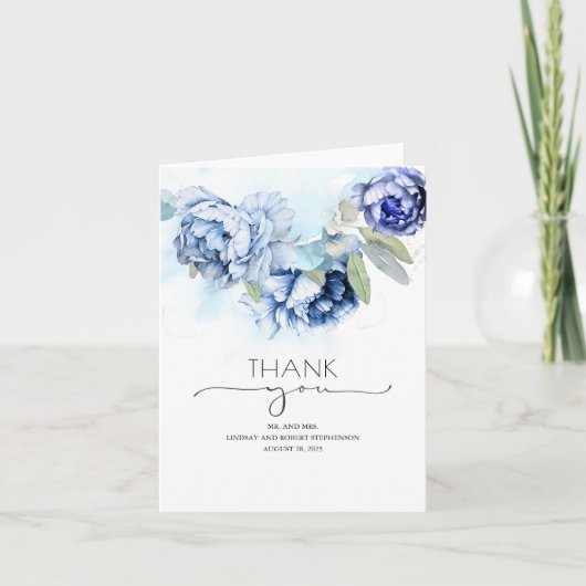 Navy and Dusty Blue Floral Wedding Bedankt (Voorkant)