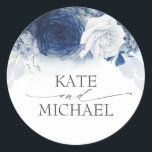 Navy and Dusty Blue Floral Wedding Ronde Sticker<br><div class="desc">Dusty- en marinesurfstickers</div>