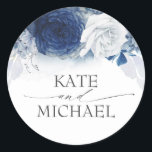Navy and Dusty Blue Floral Wedding Ronde Sticker<br><div class="desc">Dusty- en marinesurfstickers</div>