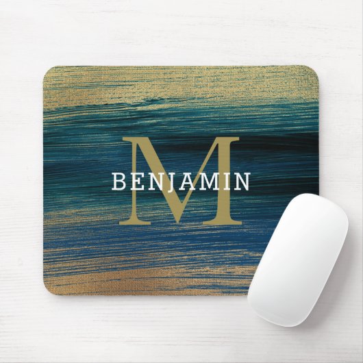 Navy and Gold Abstract monogram Mannen Muismat (Met muis)