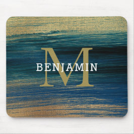 Navy and Gold Abstract monogram Mannen Muismat