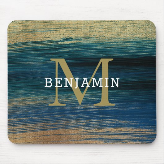 Navy and Gold Abstract monogram Mannen Muismat (Voorkant)