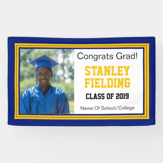 Navy and Gold Afstudeerder One-foto Spandoek (Horizontaal)