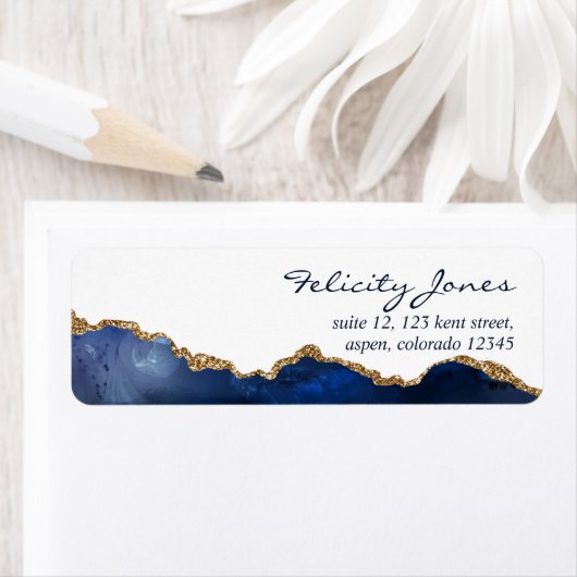 Navy and Gold Agate Precious Stone Label (Insitu)