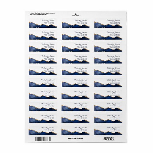 Navy and Gold Agate Precious Stone Label (Full Sheet)