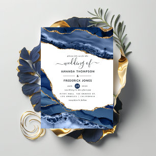 Navy and Gold Agate Wedding Kaart