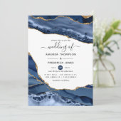 Navy and Gold Agate Wedding Kaart (Staand voorkant)