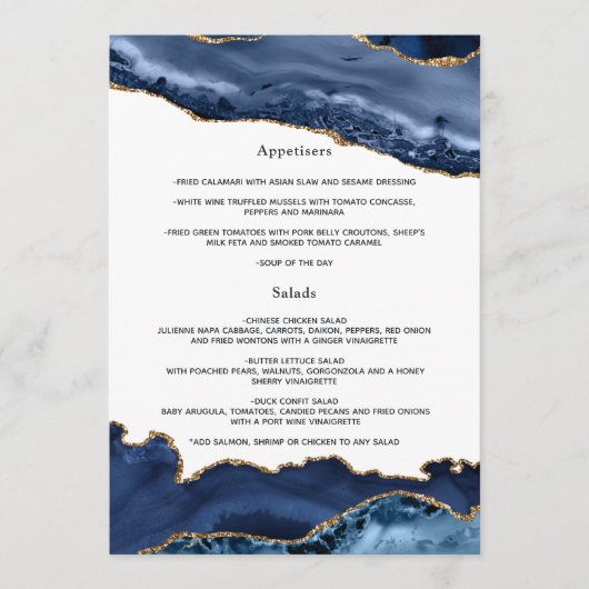 Navy and Gold Agate Wedding Menu (Voorkant)