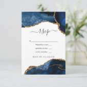 Navy and Gold Agate Wedding RSVP Kaartje (Staand voorkant)
