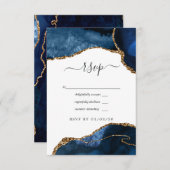 Navy and Gold Agate Wedding RSVP Kaartje (Voorkant / Achterkant)
