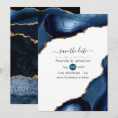 Navy and Gold Agate Wedding Save The Date (Voorkant / Achterkant)