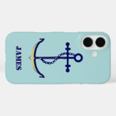 Navy and Gold Anchor met Name Nautical Case-Mate iPhone Case (Achterkant (horizontaal))