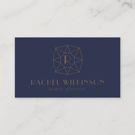 Navy and Gold Art Dec Gem Social Media Monogram Visitekaartje (Voorkant)