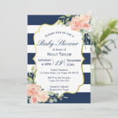 Navy and Gold Baby shower Invitation Kaart (Staand voorkant)